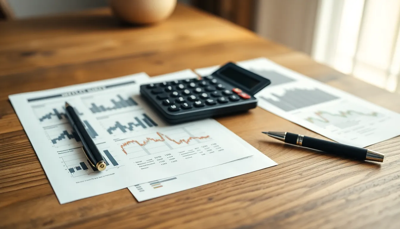 Investment Tools Flat Lay on Wooden Table