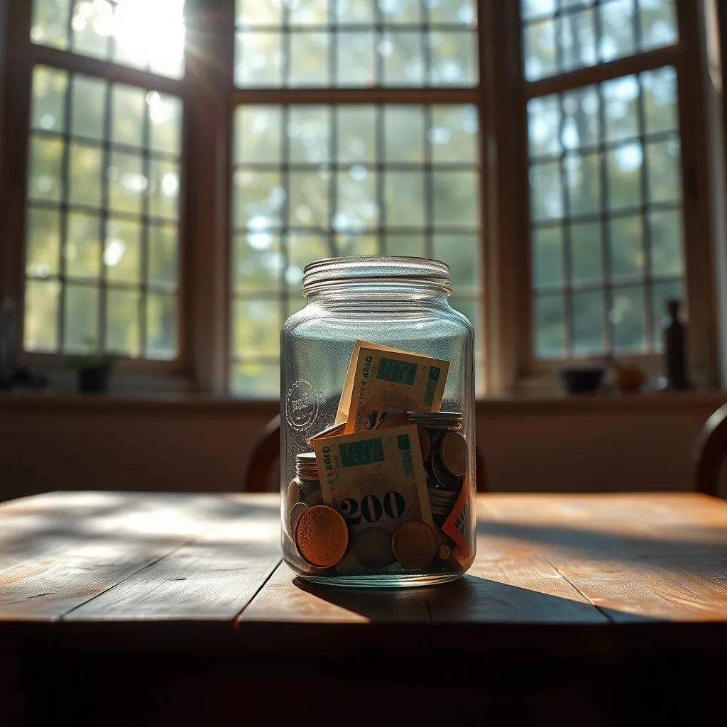 Glass Jar Filled with Coins and Notes