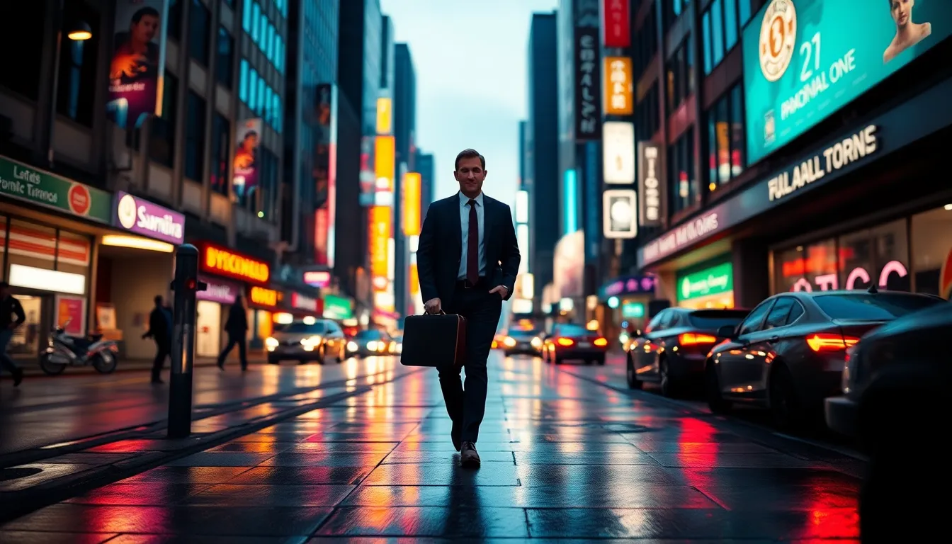 Businessperson in Vibrant Financial District