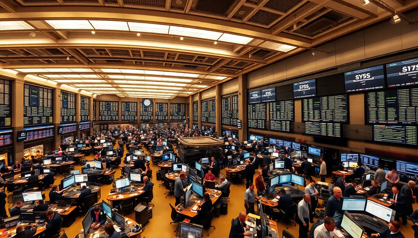 Bustling Stock Exchange Floor with Engaged Traders