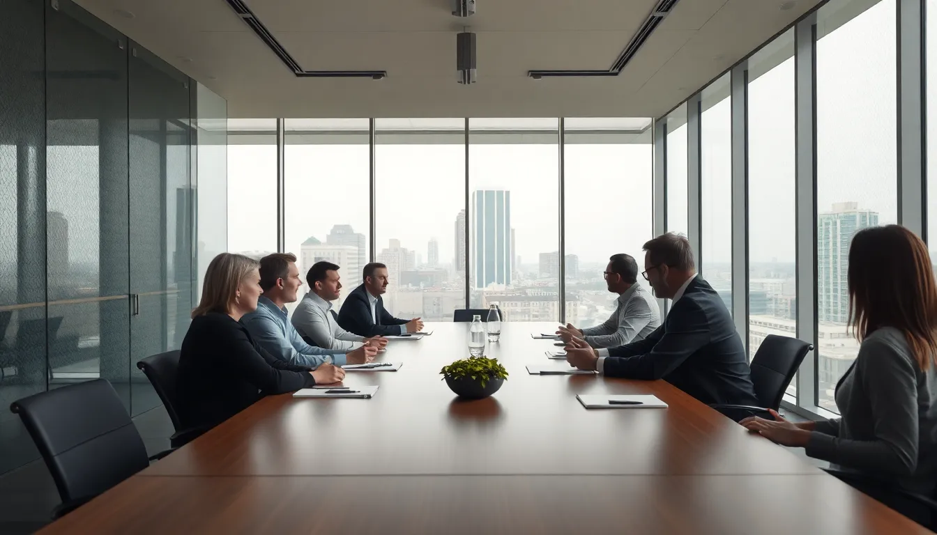 Investors Strategizing in Modern Conference Room