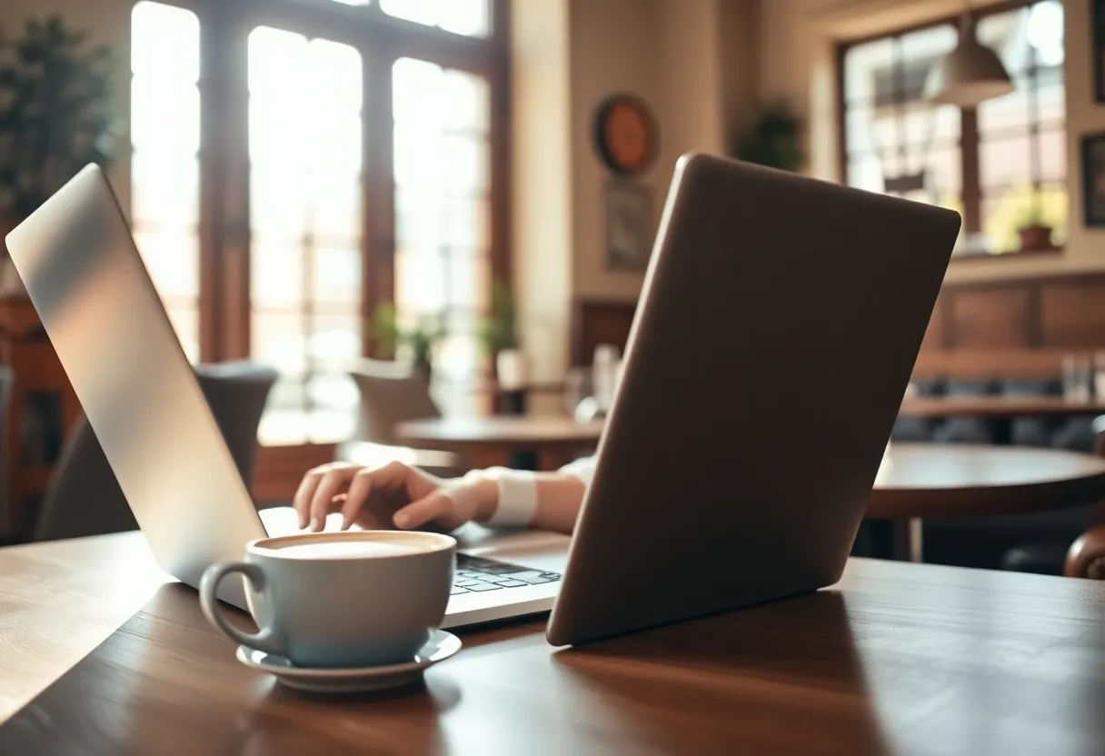 Entrepreneur Working on Laptop in Cozy Café