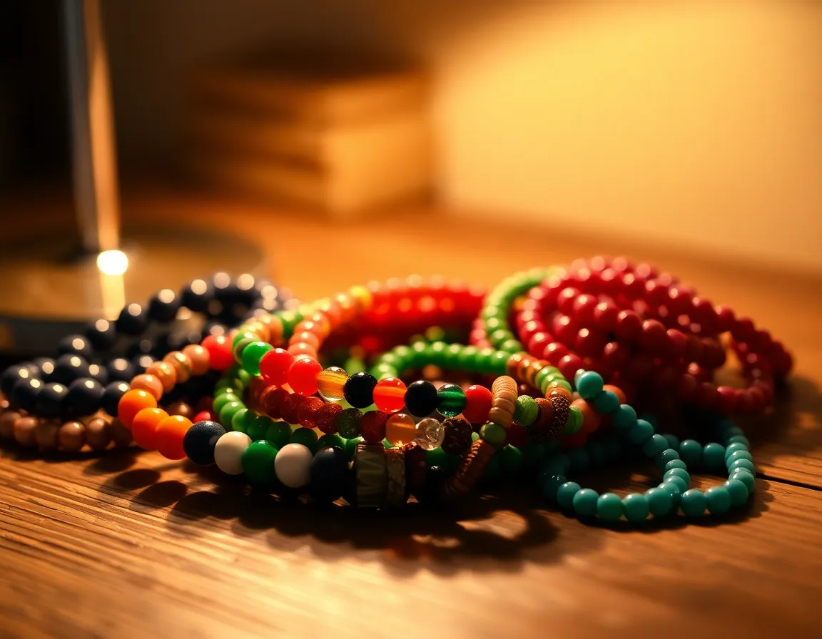 Artistic Arrangement of Colorful Beaded Bracelets