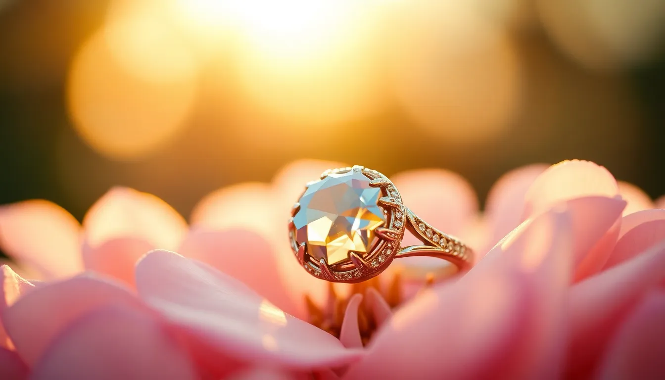 Elegant Ring Surrounded by Flower Petals