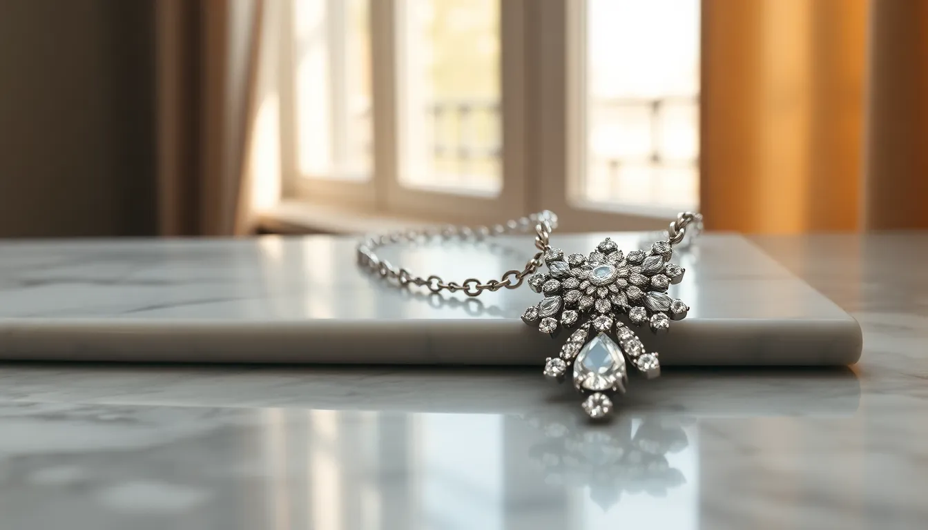 Elegant Diamond Necklace on Marble Surface