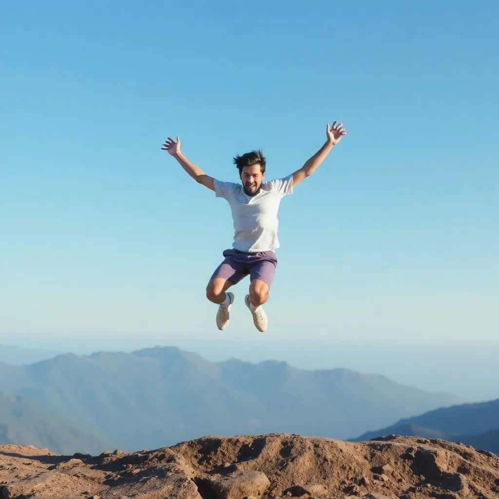 Man Jumping on Mountain Top