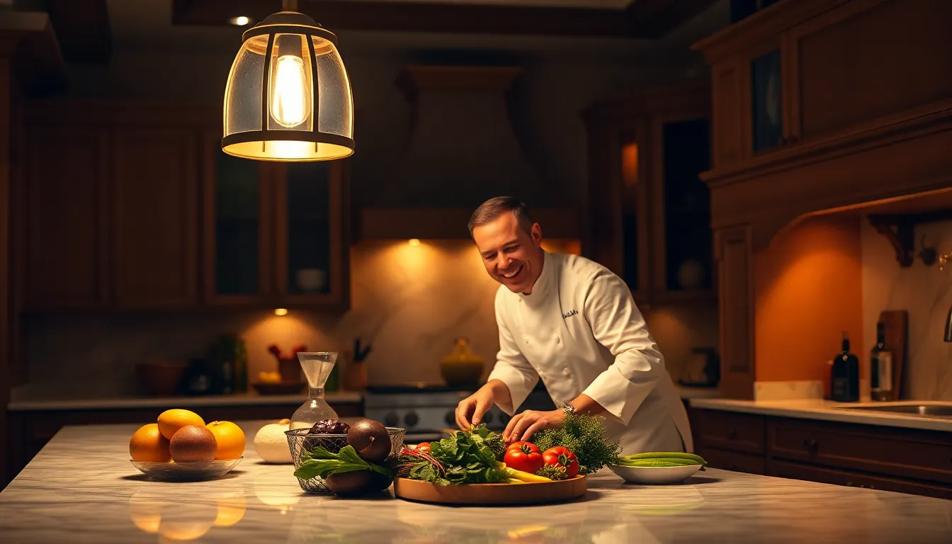 Chef in Action in a Warm Kitchen