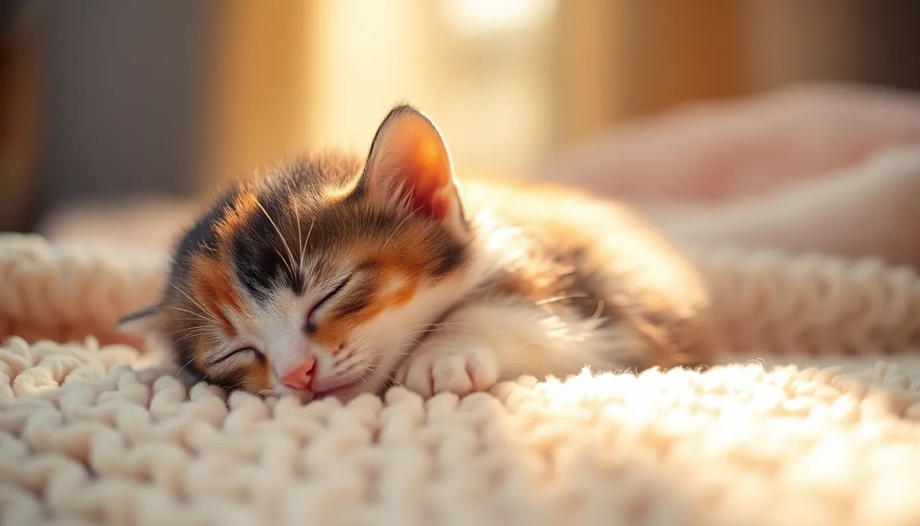 Calico Kitten Sleeping in Sunbeam