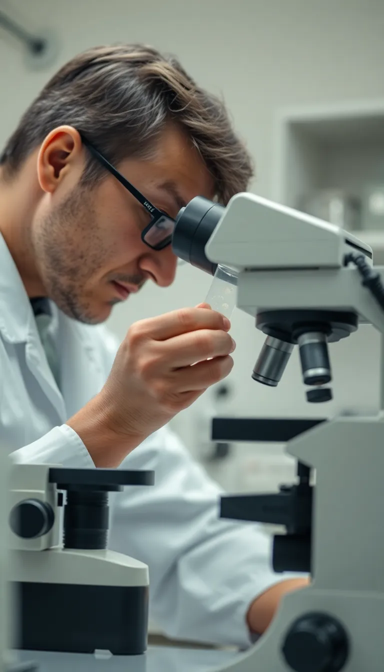 Biochemist Analyzing Microscope Slide