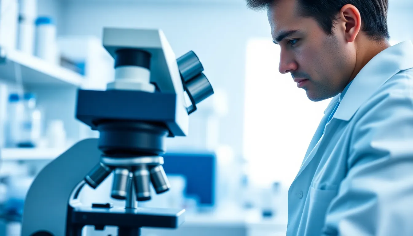 Scientist Using Microscope in Laboratory