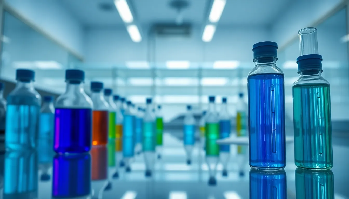Laboratory Workspace with Colorful Vials This image showcases a vibrant laboratory workspace, filled with colorful vials and pipettes under bright LED lights. The cool blue and green tones of the liquids pop against the sterile backdrop, creating a dynamic visual contrast. Glass reflections add an extra layer of intrigue, while the carefully composed scene guides the viewer's eye across the workspace. Ideal for scientific or educational uses, this photograph conveys a sense of precision and innovation.