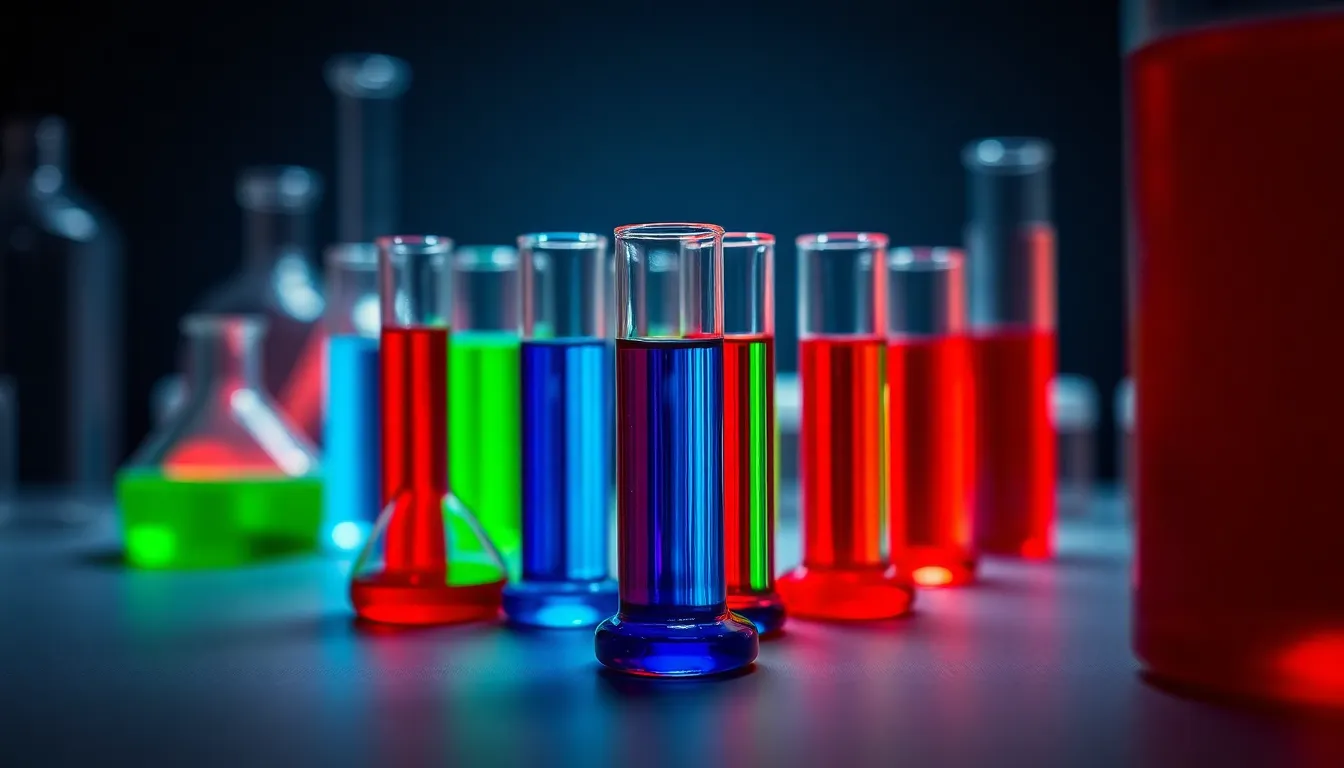 Colorful Chemical Solutions in Glass Vials