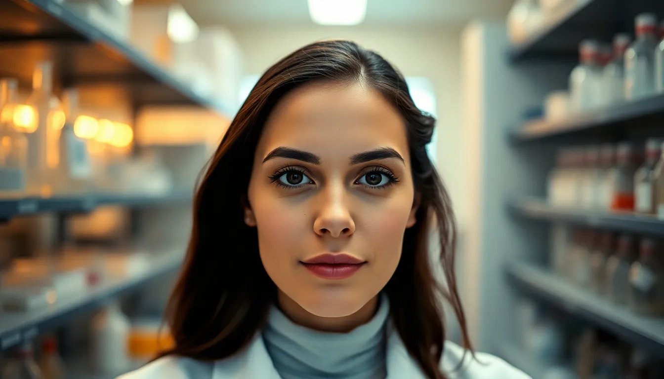 Lab Technician Analyzing Samples In this image, a focused lab technician is carefully analyzing samples in a warmly lit laboratory. The warm tungsten lighting adds a cozy feel, while the selective focus captures the intensity in the technician's eyes. The leading lines from the laboratory shelves guide the viewer's gaze toward the technician, created an engaging narrative that speaks to the dedication of scientific work.