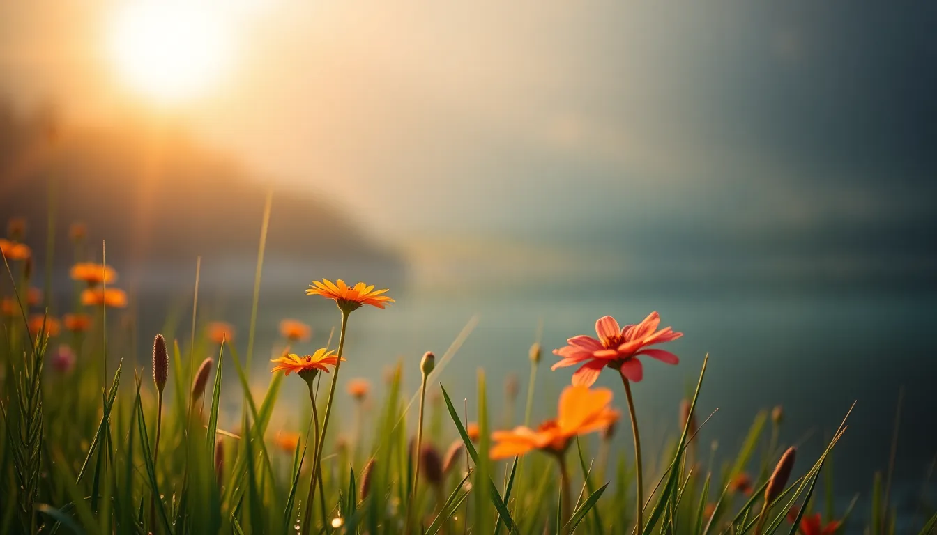 This serene image captures a tranquil lake during golden hour, with warm sunlight illuminating the water's surface. The surrounding reeds create soft bokeh in the background, enhancing the peaceful atmosphere. Natural muted tones accentuate the landscape, drawing the viewer's attention to the gentle ripples reflecting the golden light. The composition follows the rule of thirds, placing the lake in the foreground, evoking a sense of calm and connection to nature.