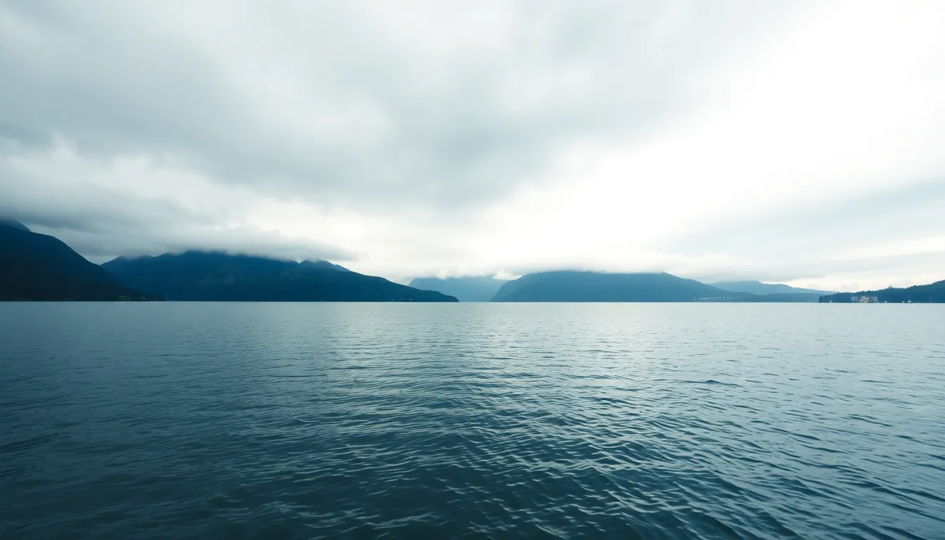 This calm and serene image portrays a small island nestled in the middle of a tranquil lake under overcast skies. The soft, even light created by the clouds enhances the muted tones of the landscape. With a centered and symmetrical composition, the lake's surface reflects the gentle colors of the sky, creating a peaceful and contemplative mood. The shallow depth of field draws focus to the island, enhancing its isolation in this tranquil setting.