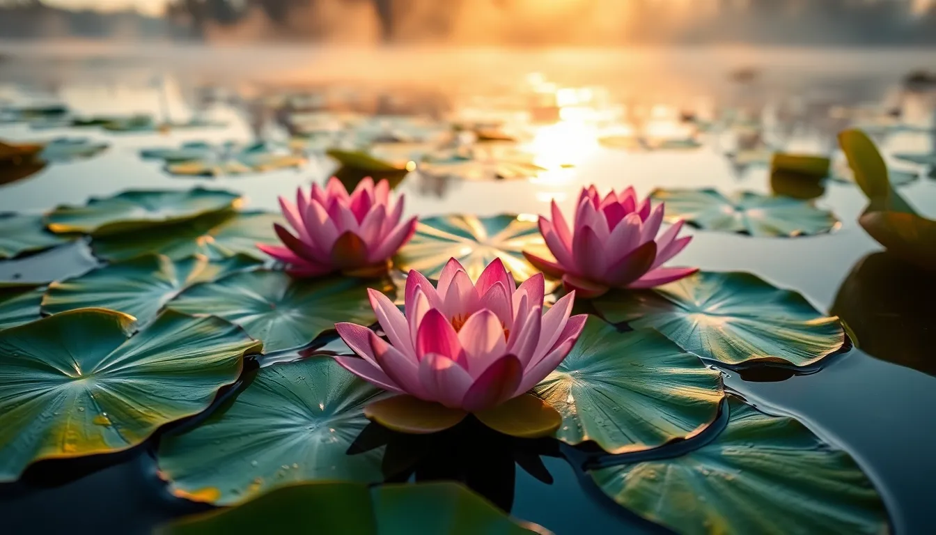 Morning Dew on Lily Pads