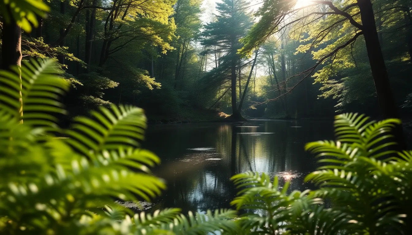 Secluded Forest Lake with Dappled Sunlight