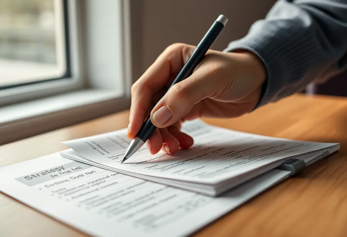 A hand poised with a pen over a notepad filled with strategic plans embodies the essence of leadership and decision-making. Soft daylight gently illuminates the scene, highlighting the textures of the notepad and pen. The image uses natural muted tones to create an inviting yet focused atmosphere, ideal for conveying the importance of planning. This captivating moment illustrates the dedication and thoughtfulness crucial to effective leadership.