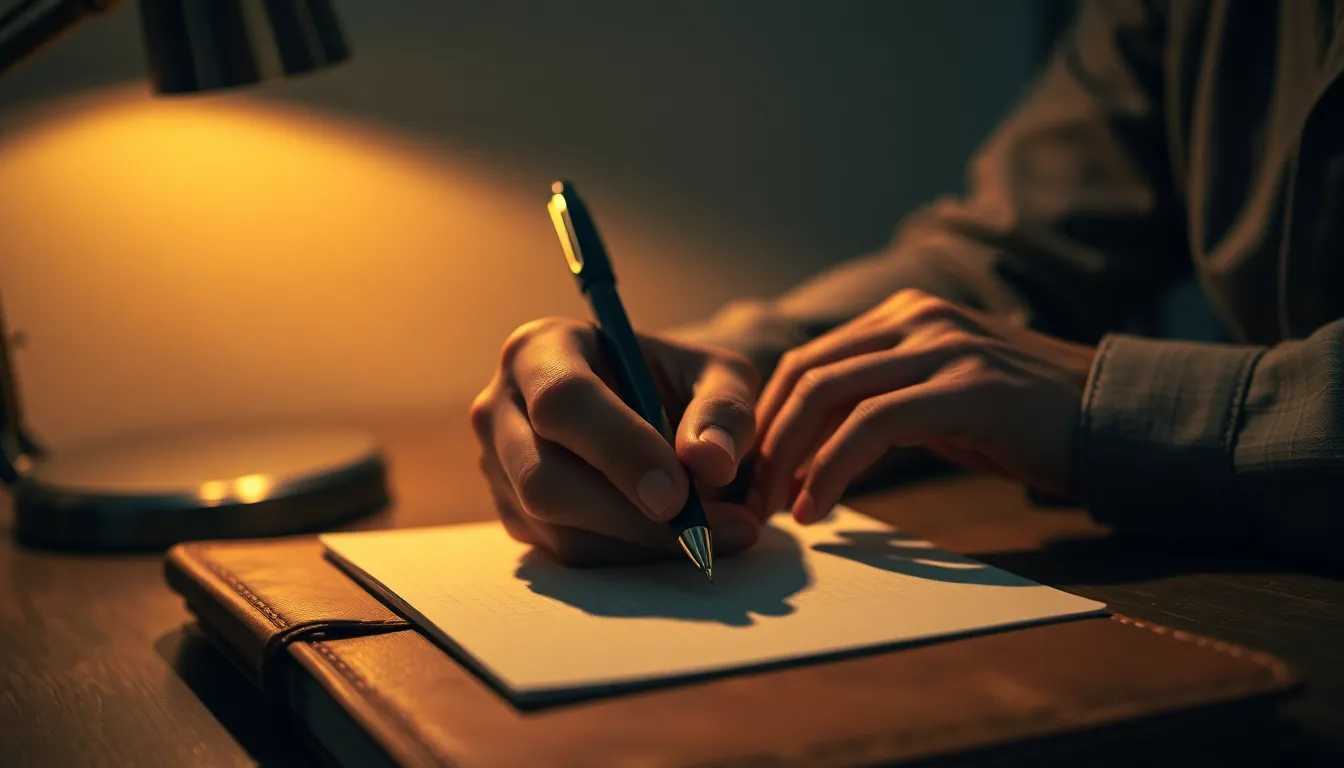 Intimate Leadership Meeting Setting A close-up shot of a meticulously arranged conference table set for a leadership meeting, illuminated by warm tungsten light. The selective focus draws attention to the notepad and pen, inviting curiosity about the discussions to come. The soft bokeh in the background adds depth to the image, while earthy tones create a warm and inviting atmosphere. This composition reflects the details that underline effective leadership.