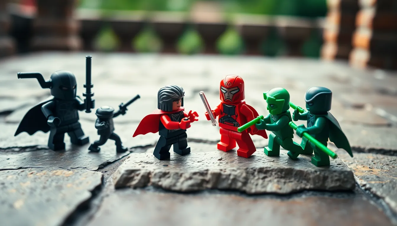 Dynamic Lego Action Scene on Stone Tabletop