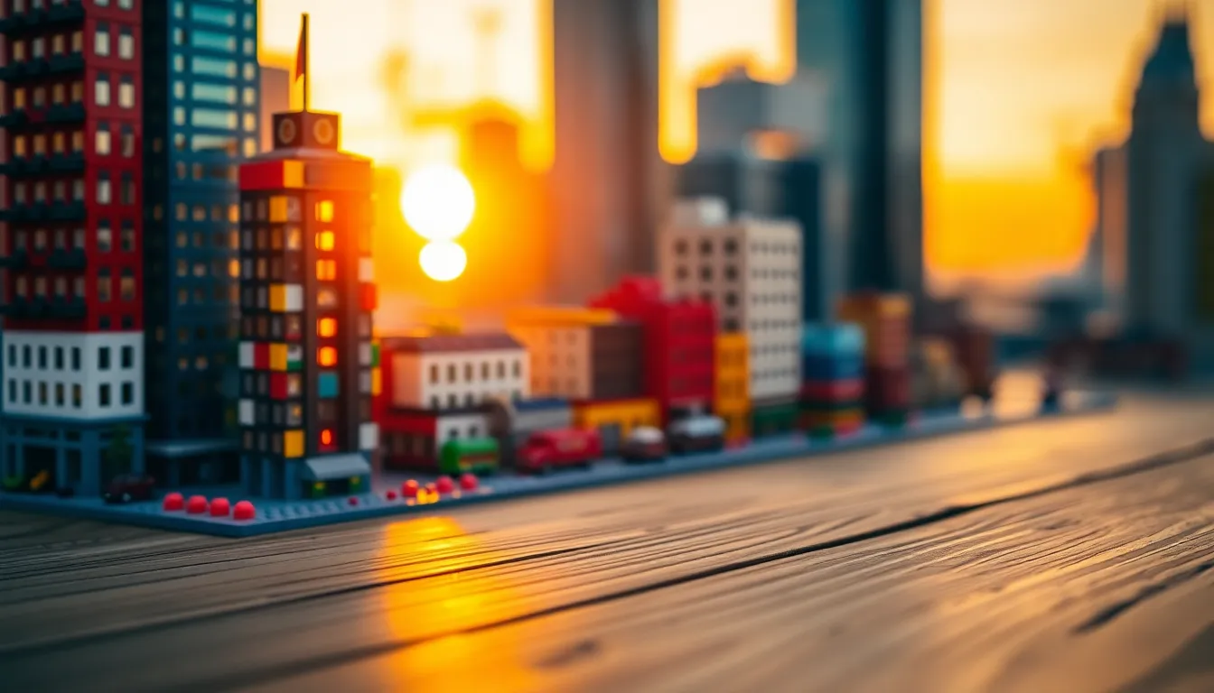 Vibrant Lego Cityscape at Golden Hour