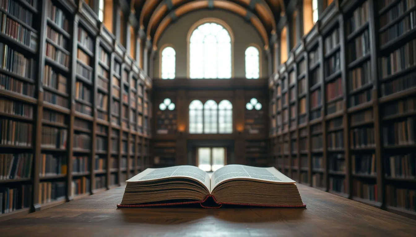 Grand Library Interior with Aged Books