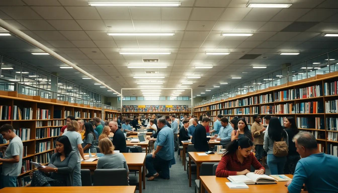 Modern Library Exterior at Sunset This stunning image depicts a modern library exterior bathed in the warm glow of sunset. The sleek glass and concrete architecture reflects vibrant orange and pink hues from the sky, creating a striking visual harmony. The symmetrical composition centers on the library’s entrance, showcasing its modern design while the rich textures of the materials add depth. Captured in the golden hour light, this scene perfectly embodies the intersection of nature and education, making it ideal for themes surrounding modern architecture and learning.