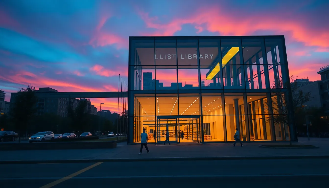 Modern Library Building at Twilight