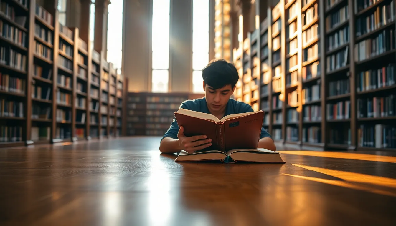 Cozy Student Reading in Library