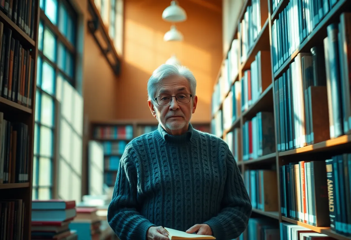 Elderly Librarian Organizing Books