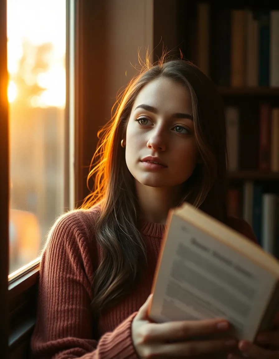 Woman Reading in a Cozy Library Nook