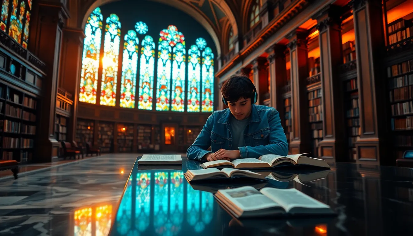 Student Studying in Grand Library