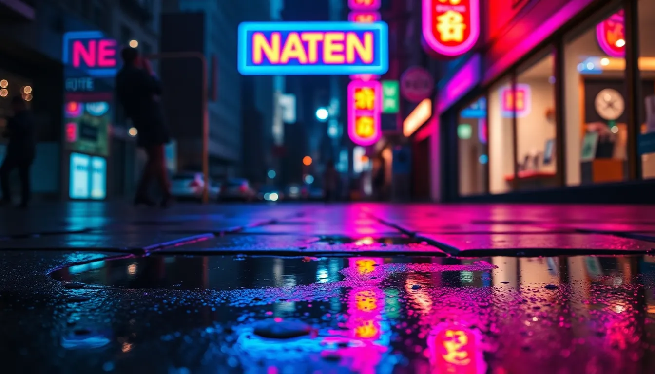 Neon Reflections on Rainy Streets