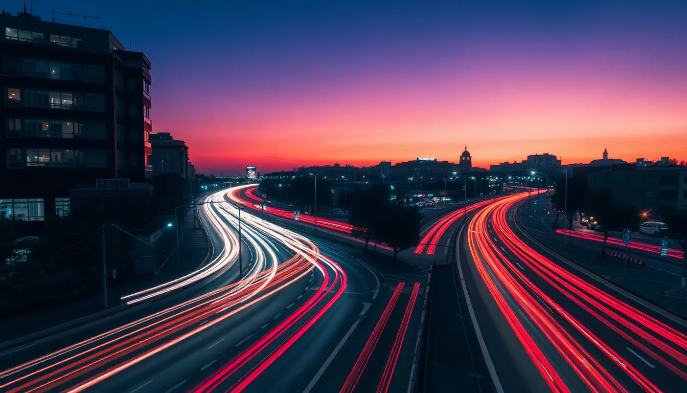 Dynamic City Traffic Light Trails at Night