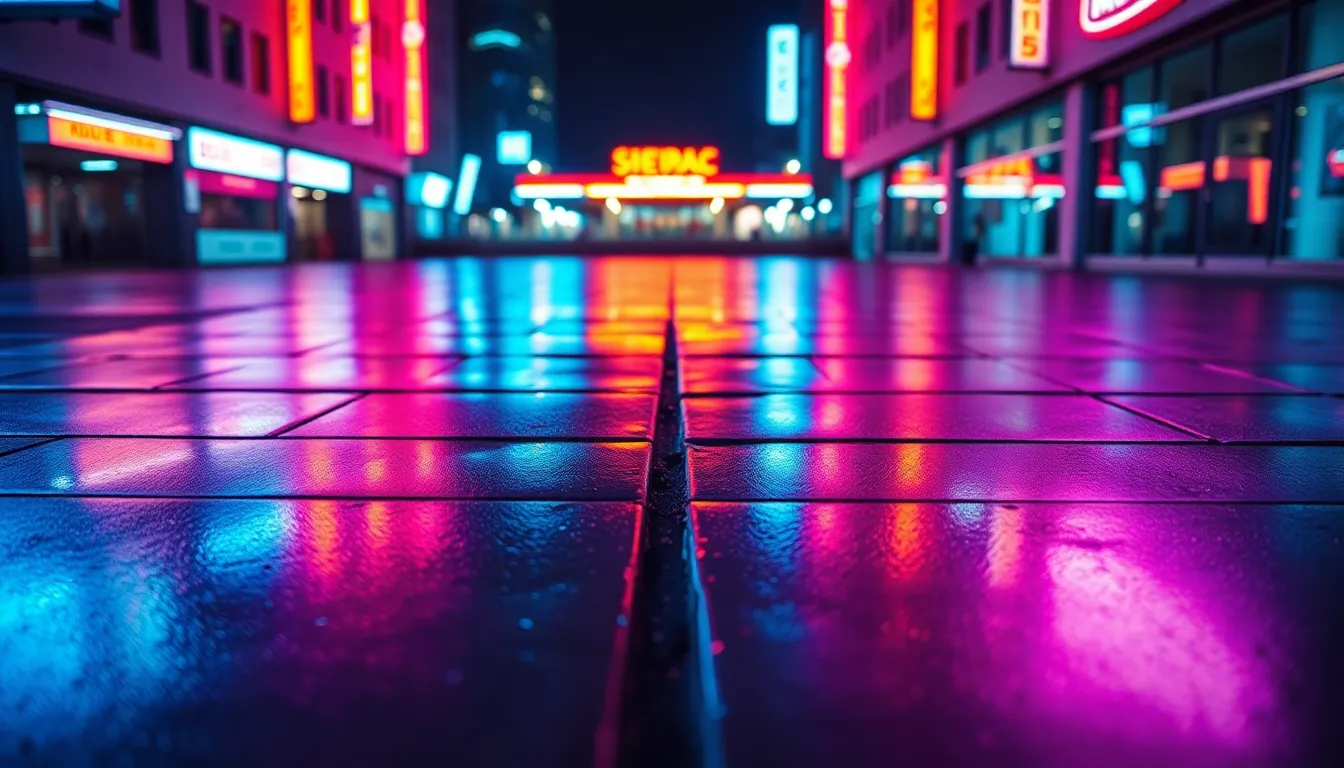 Neon Reflections in Urban Night
