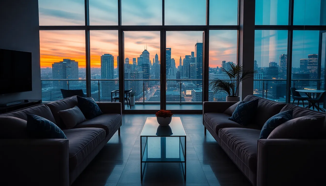 Modern Urban Living Room with City View