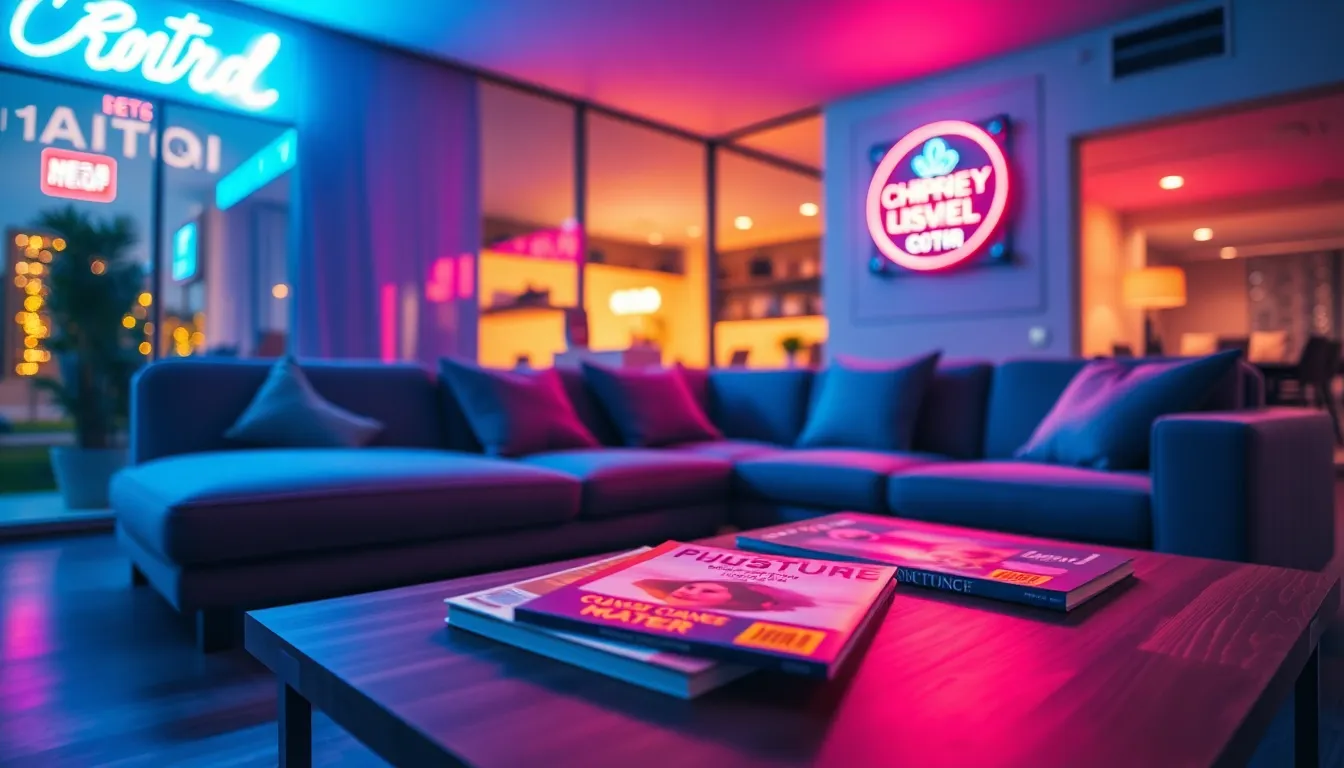 Modern Living Room with Neon Accents