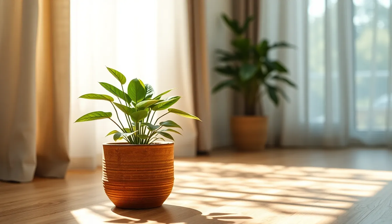 Sunlit Indoor Plant in Serene Living Room