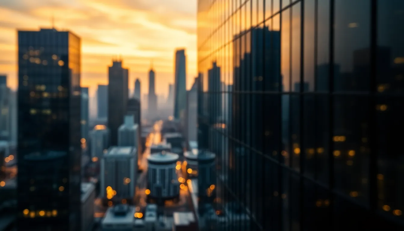 Abstract City Skyline Reflection at Dusk This abstract image captures a stunning skyline reflected in a mirrored glass building, beautifully portrayed with a macro lens. The warm golden light of dusk creates a serene atmosphere as muted tones blend harmoniously. Selective focus on the reflections allows the background to soften into an ethereal bokeh. Composed with leading lines, this photograph elegantly guides the viewer through the serene watercolor-like palette.
