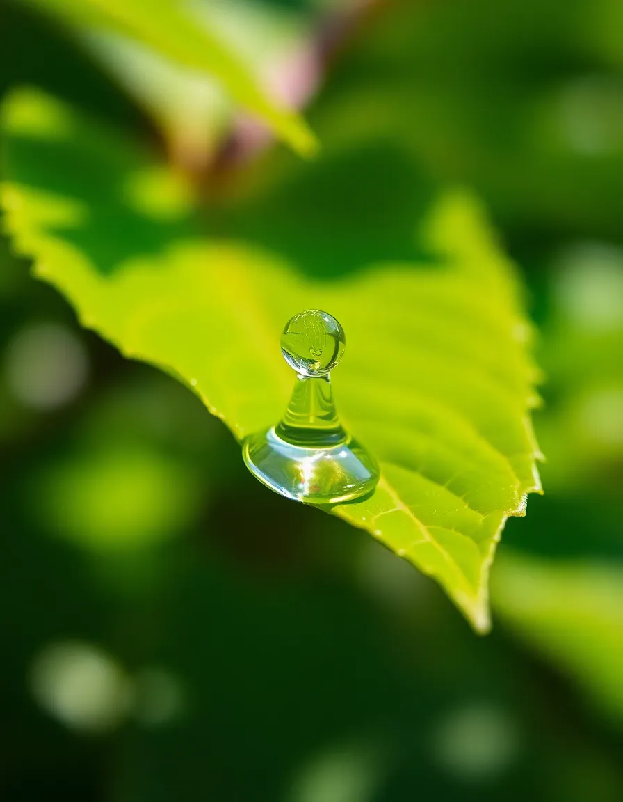 Water Droplet Loops on Leaf