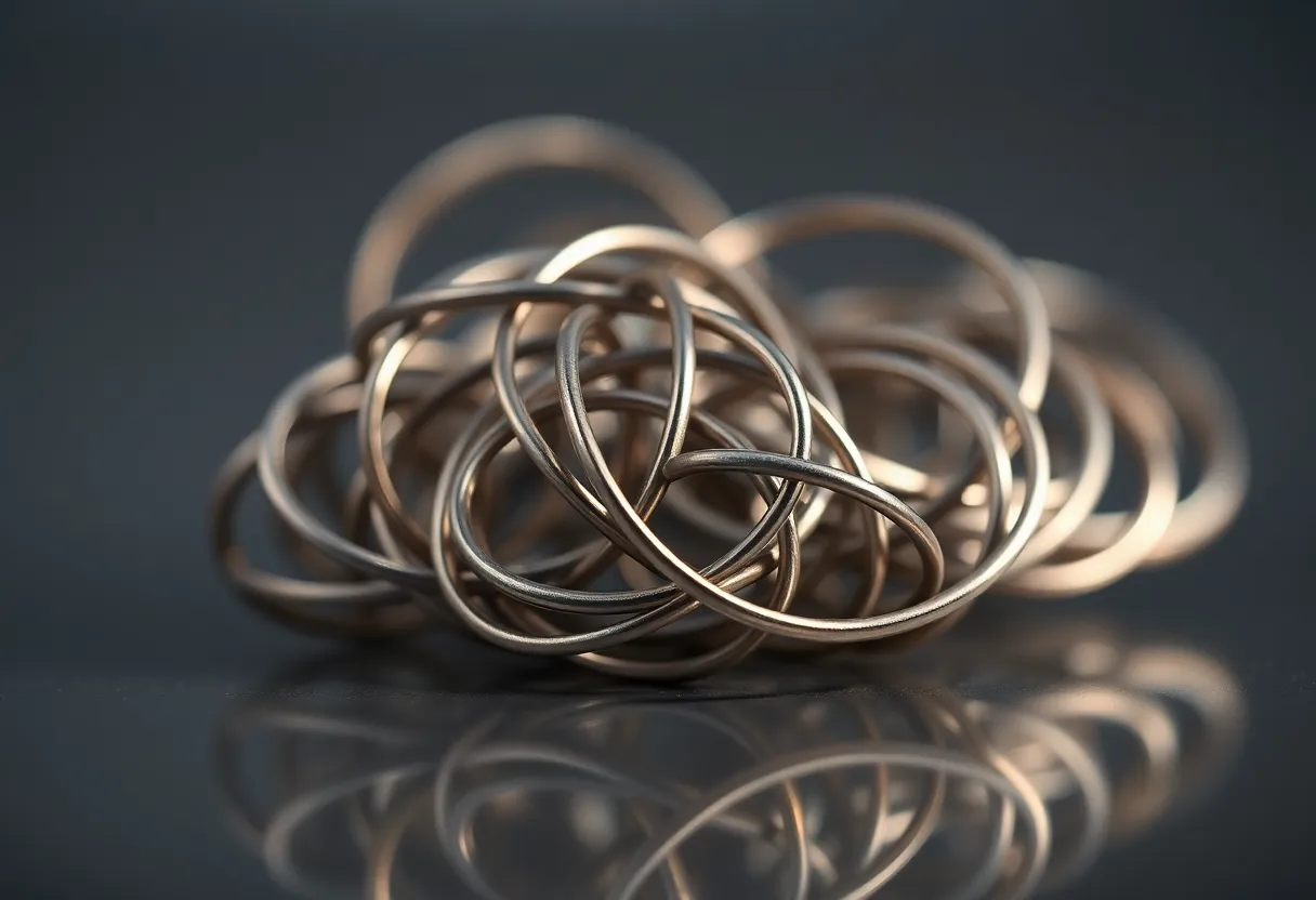 Intricate Metallic Loops on Reflective Surface