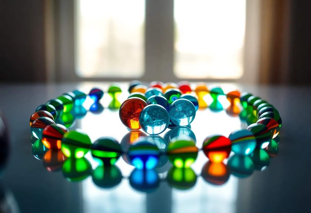 Colorful Spiral of Glass Marbles