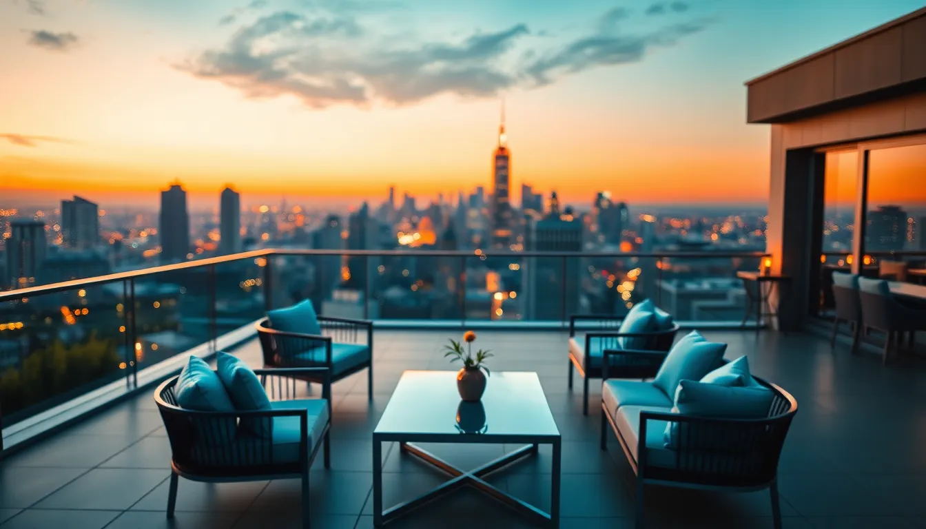 Chic Outdoor Terrace with City Skyline View