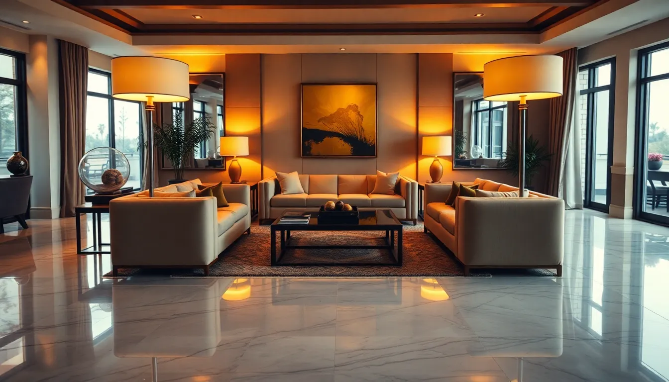 This stunning image showcases a modern luxury home during the golden hour, with warm sunlight reflecting off expansive glass walls. The home features a glossy wooden deck and lush greenery in the surroundings, creating a serene atmosphere. The dreamy bokeh background adds a touch of elegance, while the warm color tones evoke a sense of comfort and tranquility. The composition highlights the home as a tranquil retreat, making it an ideal choice for high-end real estate marketing.