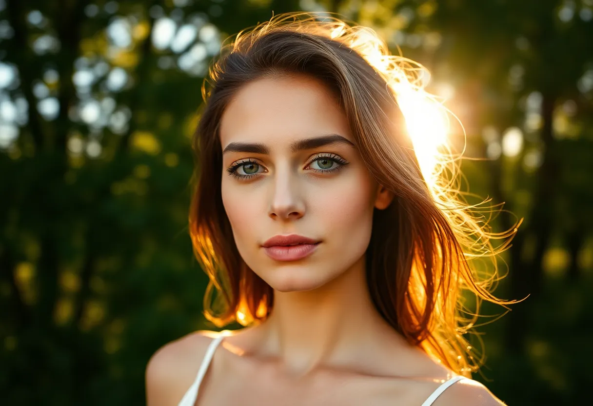 An empowering image of a model featuring bold urban makeup, shot in dramatic lighting that accentuates her strong features. The vibrant colors and teal and orange grading create a striking visual impact, making the makeup pop against a textured urban setting. The confident expression adds to the overall mood, making it a perfect representation of contemporary beauty.