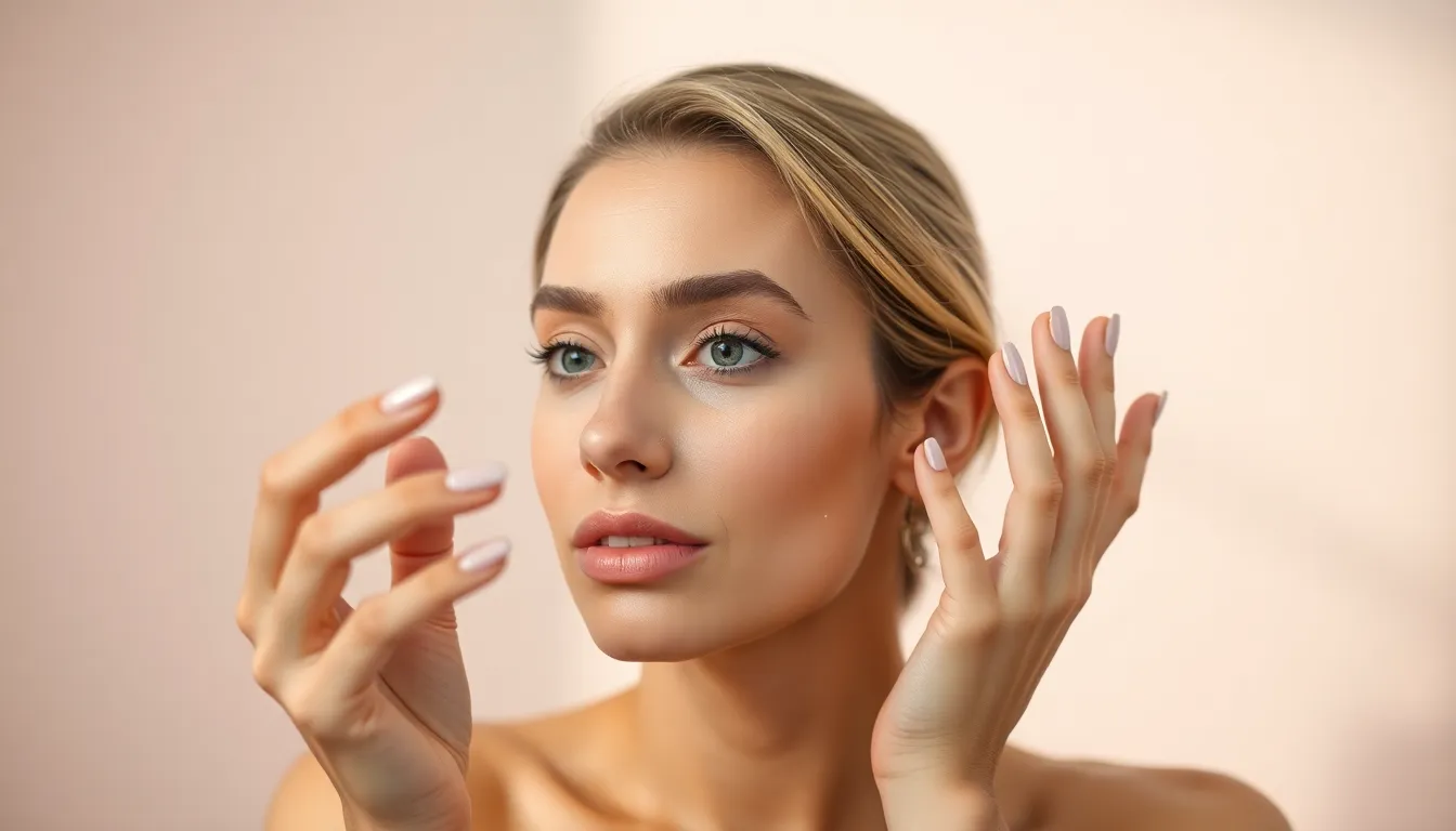 A captivating image of a beauty influencer in a serene setting, showcasing her skincare routine. Soft pastel colors in the background enhance the calm and inviting atmosphere, while diffused daylight highlights her natural beauty. The composition encourages engagement with a dynamic diagonal line, drawing attention to her expressive features. This image represents a holistic approach to beauty and wellness, ideal for lifestyle and beauty content creators.