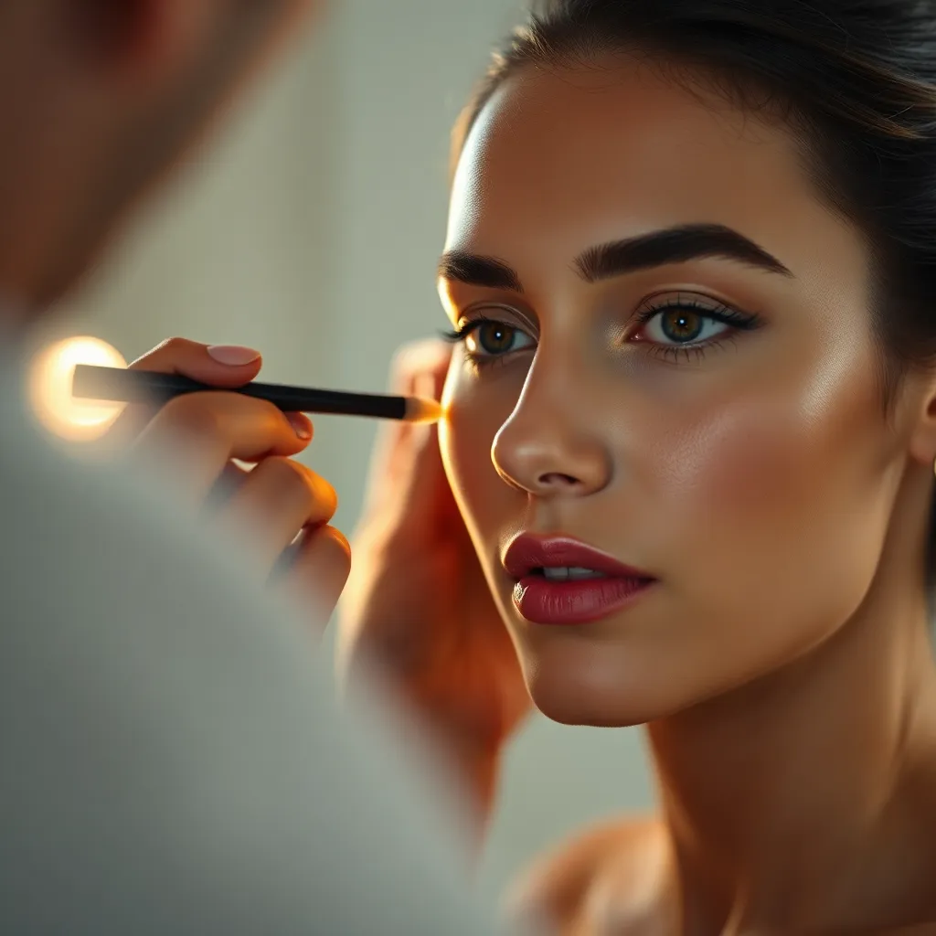 Makeup Artist Highlighting Model's Face