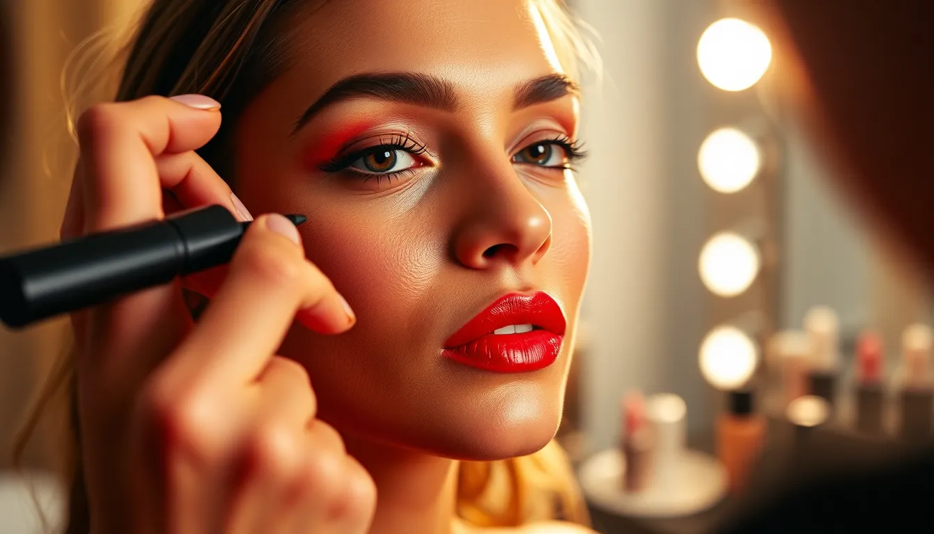 Model Applying Lip Gloss in Soft Natural Light This captivating image showcases a model applying lip gloss in a serene setting, illuminated by soft natural light filtering through a large window. The scene features a gentle pastel color palette, enhancing the model's dewy skin and soft makeup. Captured at a slight angle, the composition draws the viewer’s eye to the model's radiant smile and the delicate application of beauty products, bringing forth a sense of calm and elegance.