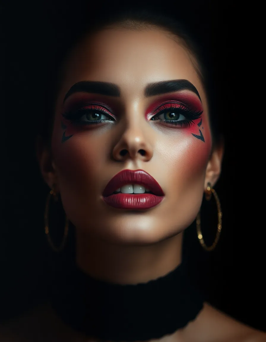 This stunning close-up captures a woman showcasing her exquisite eye makeup, featuring shimmering gold and deep blue hues. Natural light streaming through a window highlights the intricate details of her artwork, creating a mesmerizing effect. The shallow focus blurs the background, drawing the viewer's attention directly to her eyes. Perfect for beauty and fashion themes, this image exudes creativity and artistry.