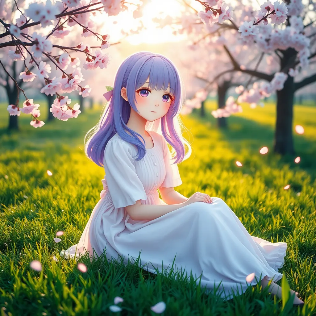Serene Manga Girl in Blossom Meadow